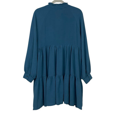 NWT Ella Pearl Ruby Jane Dusty Blue Long Sleeve Woven Notched Tier Dress
