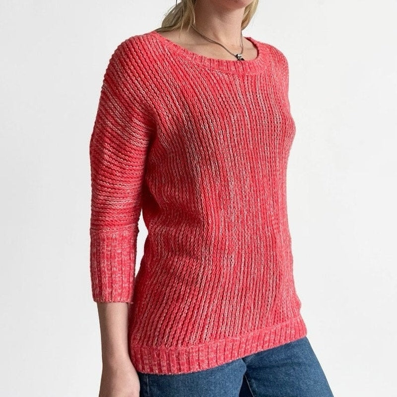 Express Pink Knit Crewneck Cropped Sleeve Sweater