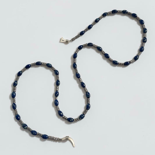 Vintage Blue Beaded Glasses Chain with Silver Tone Spacers