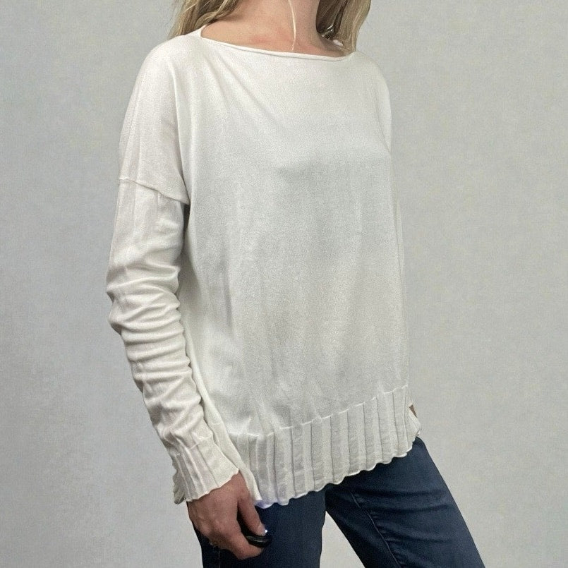 Planet White Long Sleeve Ribbed Hem Top