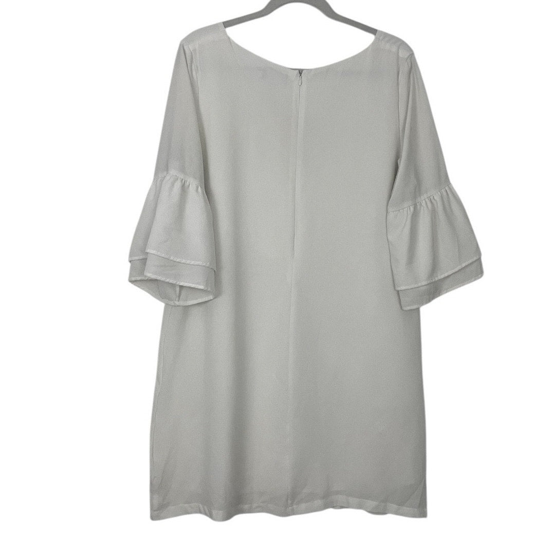 Belongsci Vintage Sheer White Bell Sleeve V-Neck Mini Dress