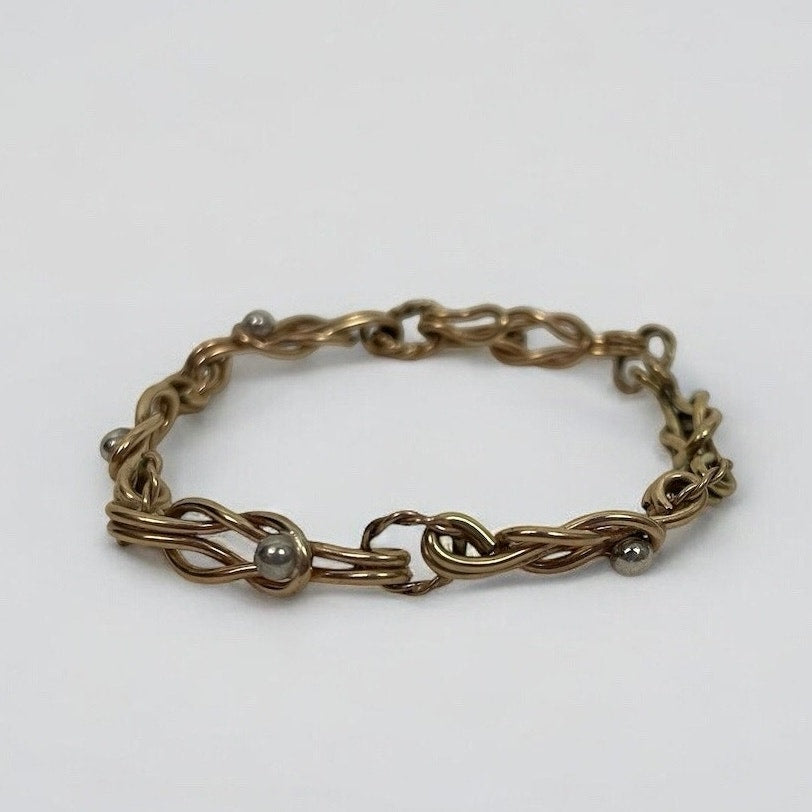 Vintage Gold Chain Link Silver Bead Bracelet