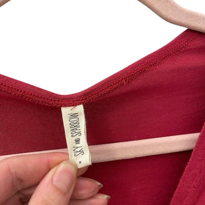 Sky & Sparrow Red Long Bell Sleeve Tie Front Cropped Blouse