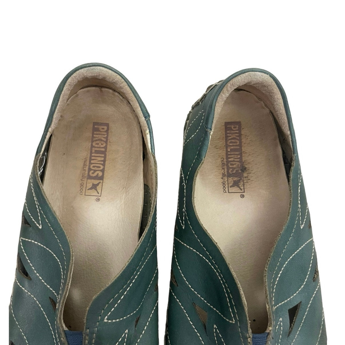 Pikolinos Teal Green Genuine Leather Cutout Flats