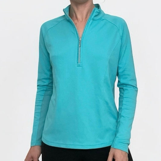 Pebble Beach Blue Dry-Luxe Performance Long Sleeve Quarter Zip Active Top