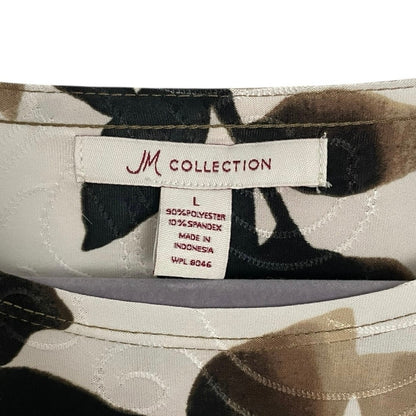 JM Collection Vintage Floral Brown & White Embroidered Short Sleeve Blouse