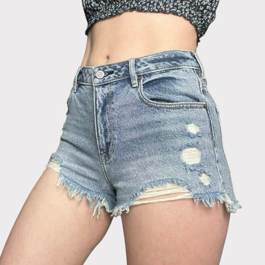 PacSun Denim High Rise Festival Distressed Mini Jean Shorts