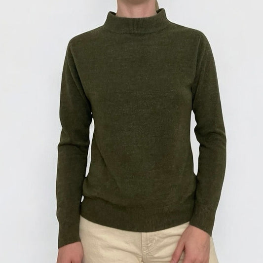 Sag Harbor Vintage Olive Green Knit High Neck Sweater