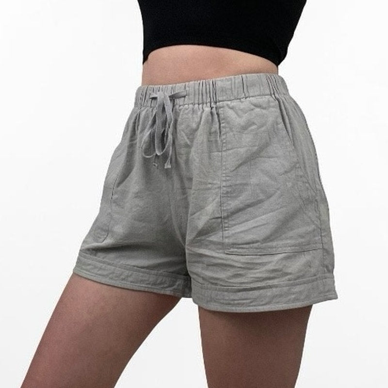 Grey Cotton Drawstring Mini Shorts