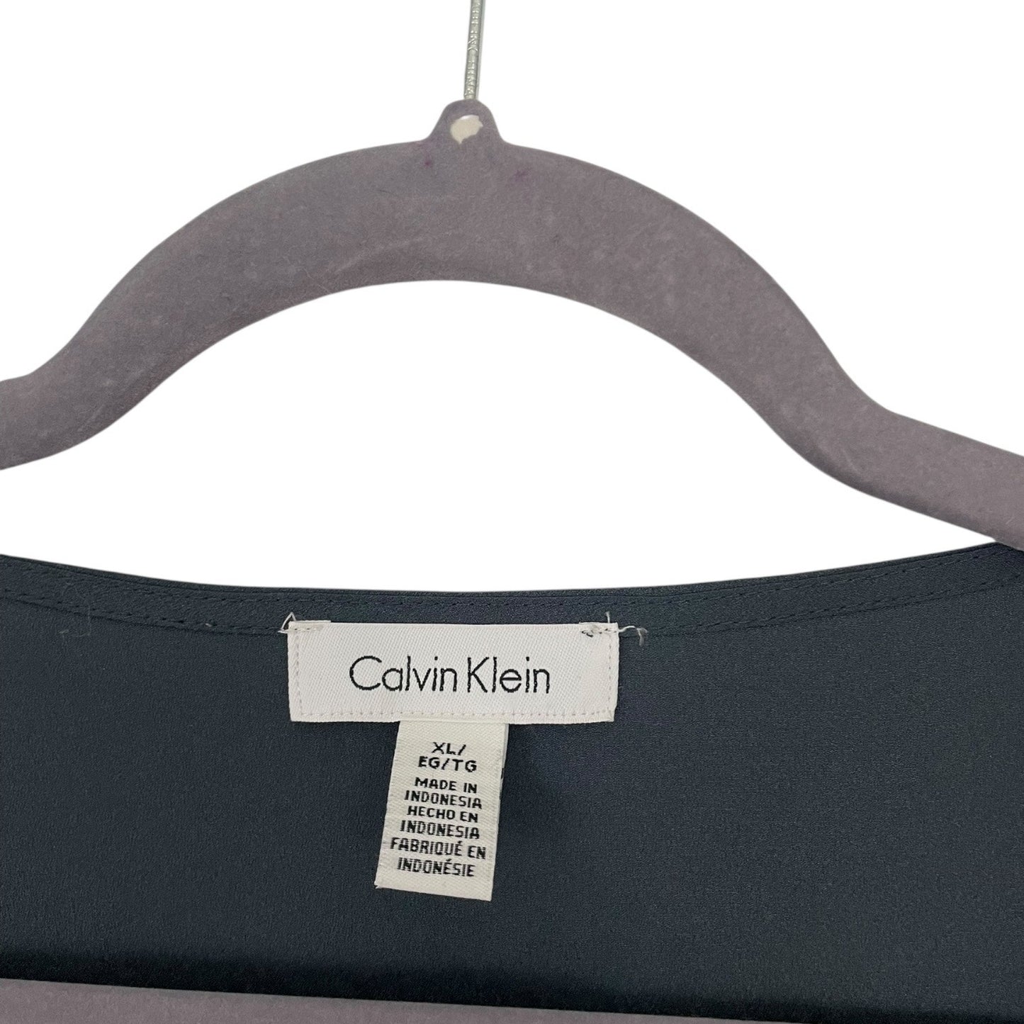 Calvin Klein Sheer Grey Short Cuffed Sleeve Cutout Blouse