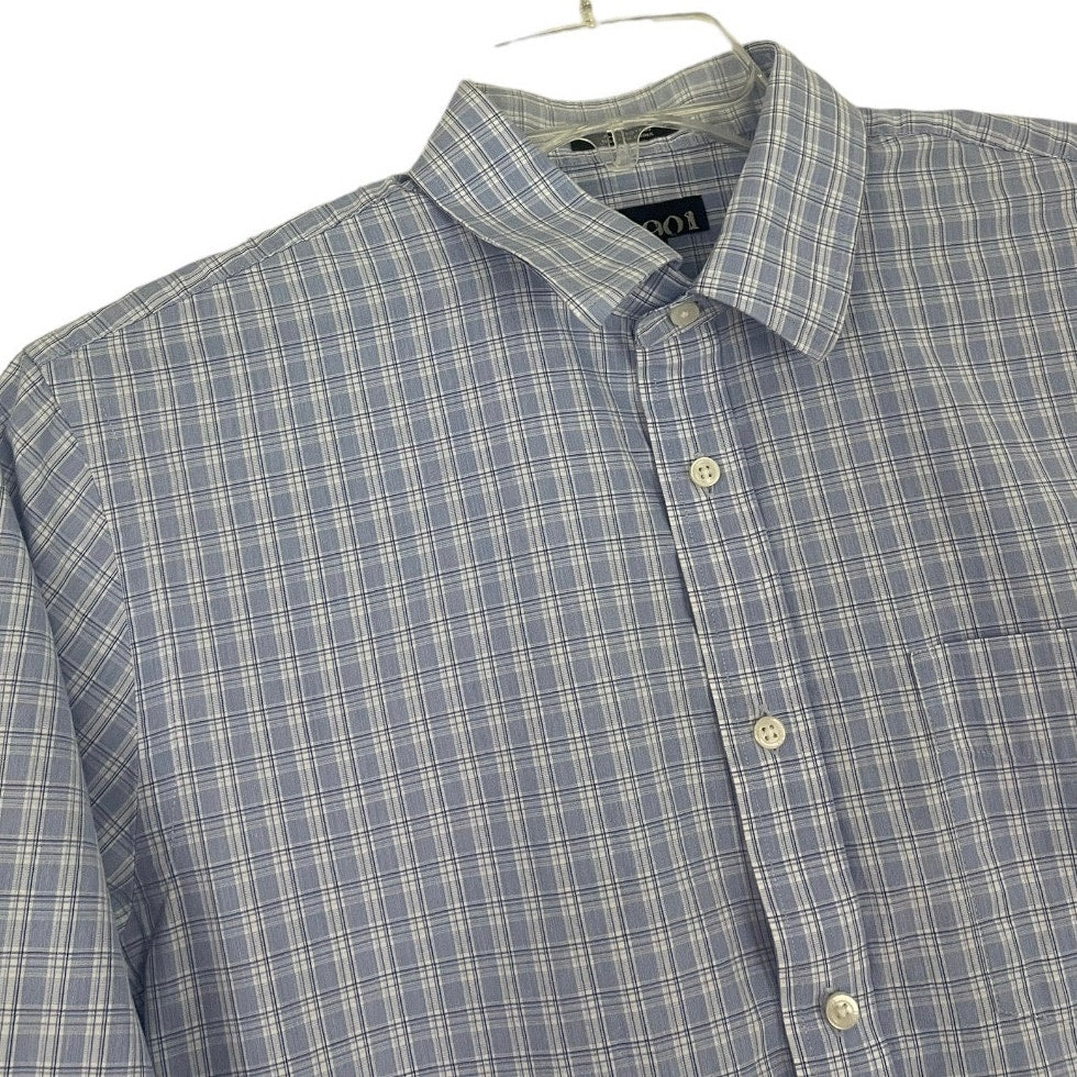 1901 Mens Light Blue Plaid Cotton Long Sleeve Button Down Shirt