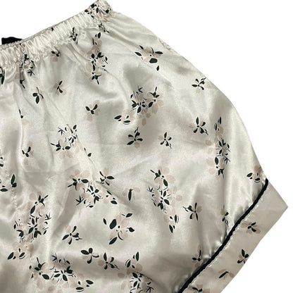 Silky Cream Floral Button Down Pajama Top & Mini Shorts Matching Set