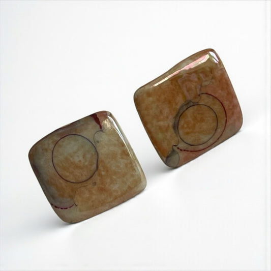 Vintage Coral Square Stud Earrings