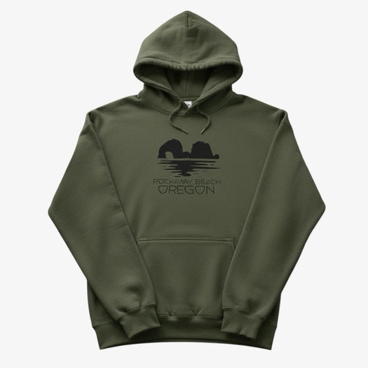 Port & Company Core Fleece Green Rockaway Beach Oregon Graphic Hoodie Sweatshirt