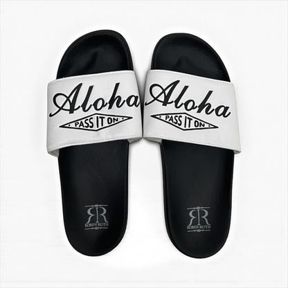 Robin Ruth Aloha Pass It On Black & White Slip-On Slides Sandals