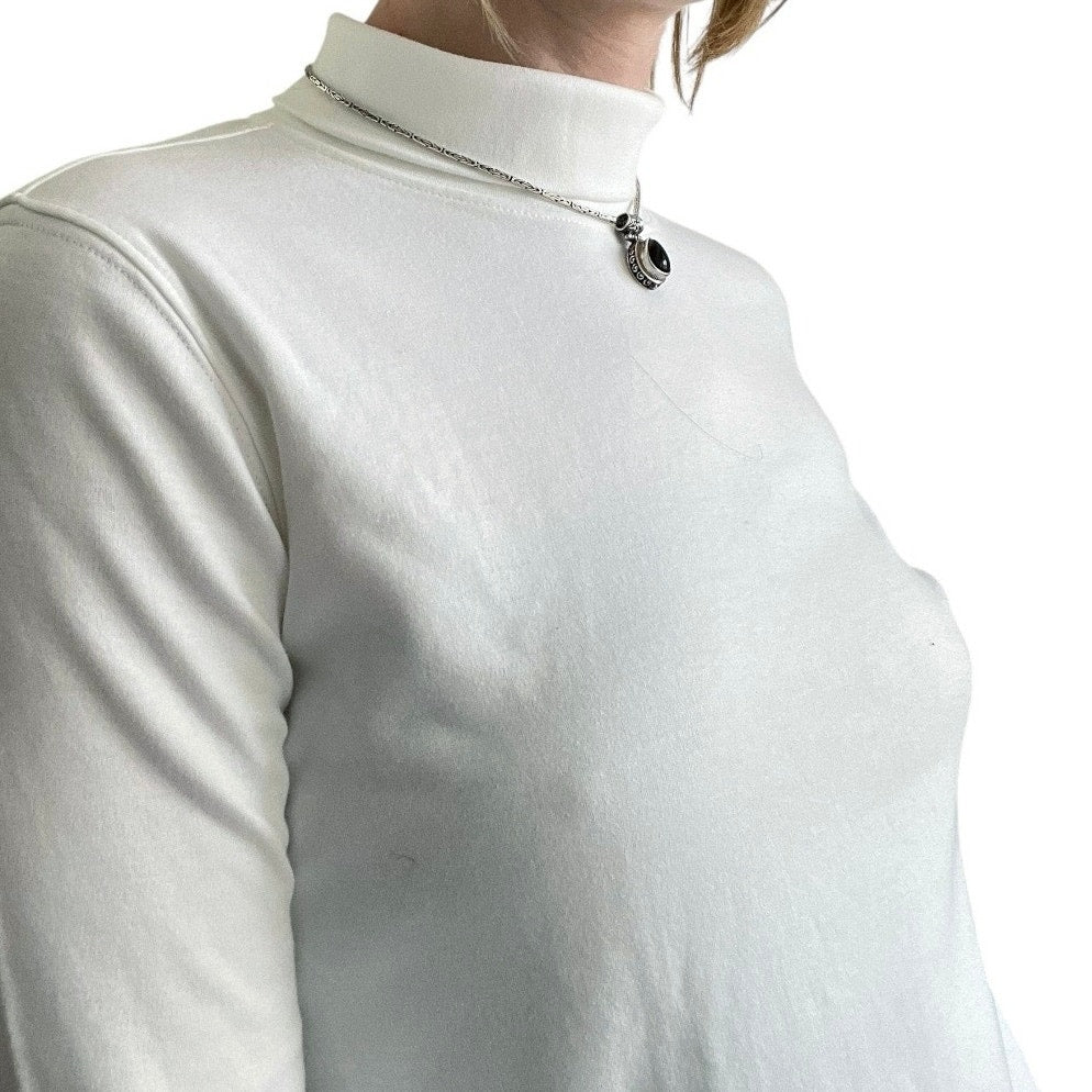 Lands' End White High Neck Long Sleeve Top