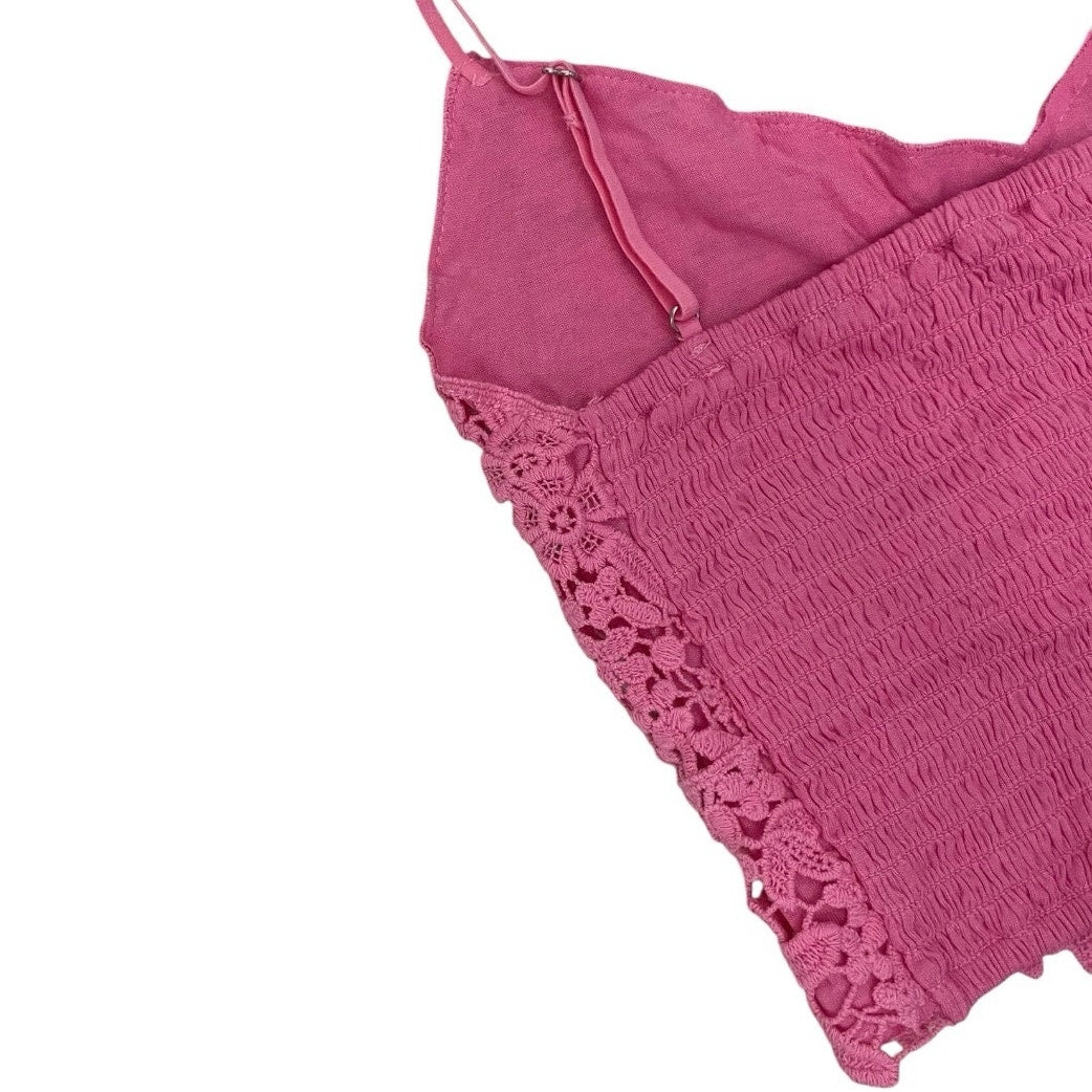 Stradivarius Pink Floral Lace Cropped Tank Top