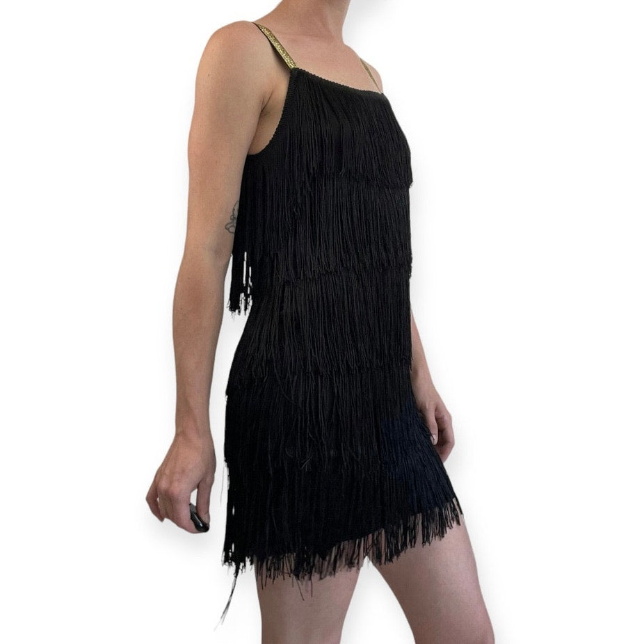 L’Vow Women Vintage Black Fringe Bodycon Flapper Mini Dress