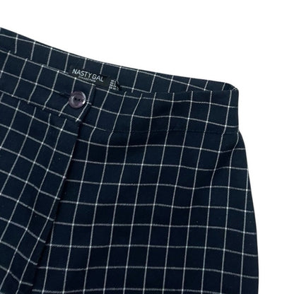 Nasty Gal Navy Blue & White Grid Check High Rise Cuffed Trousers