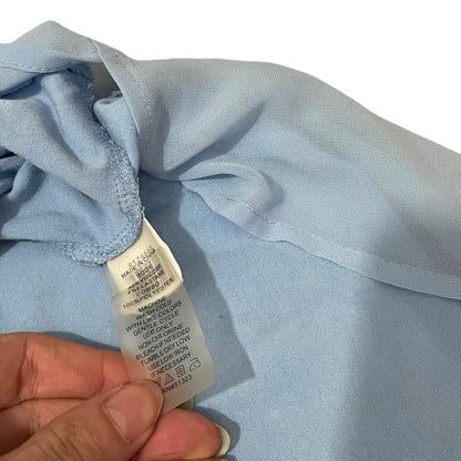 Soft Light Blue Short Sleeve Blouse with Sheer Paneling