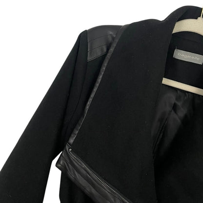 Bagatelle Black Faux Leather Trim Belted Moto Wrap Coat