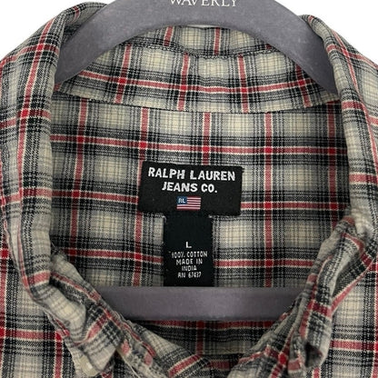 Ralph Lauren Jeans Co. Vintage Mens Red & Grey Plaid Button Down Shirt