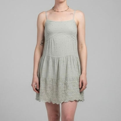 Jessica Simpson Light Green Boho Embroidered Tiered Mini Dress