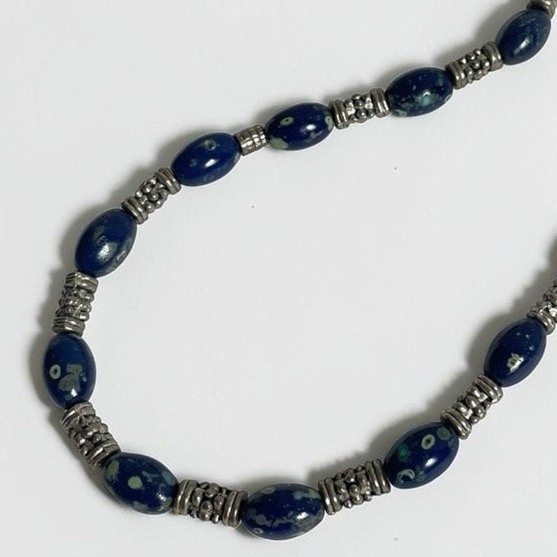 Vintage Blue Beaded Glasses Chain with Silver Tone Spacers