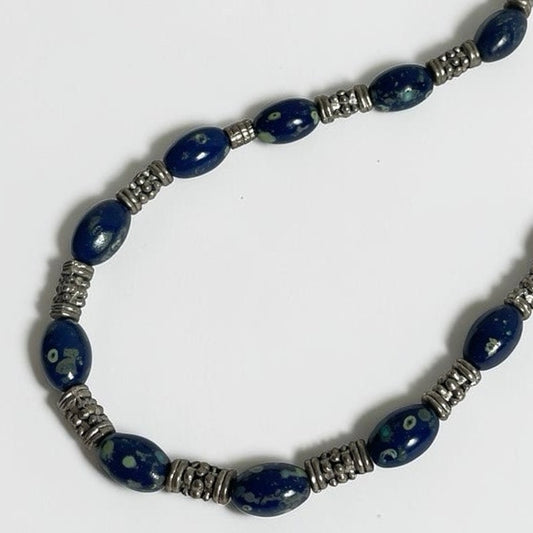 Vintage Blue Beaded Glasses Chain with Silver Tone Spacers