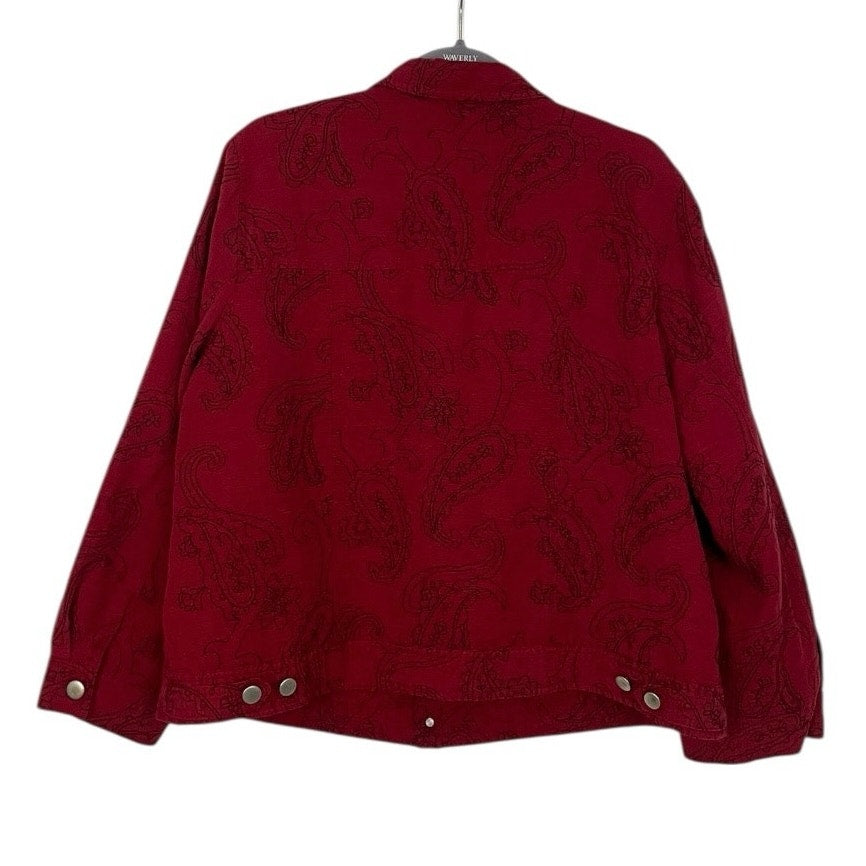 Silk Land Vintage Red & Black Paisley Embroidered Button Down Jacket