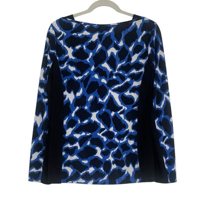 Doncaster Blue & Black Abstract Print Long Sleeve Crewneck Blouse