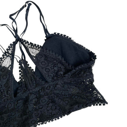 Aerie Black Lace Strappy Back Triangle Padded Bralette