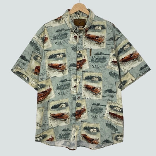 North River Mens Vintage Motorboats Button Down Shirt