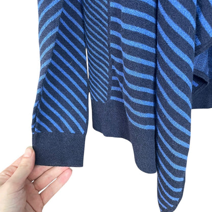 Foxcroft Blue and Black Striped Knit Cardigan Sweater