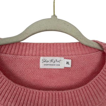 Shop The Mint Pink Love Tinsel Embroidered Knit Crewneck Sweater