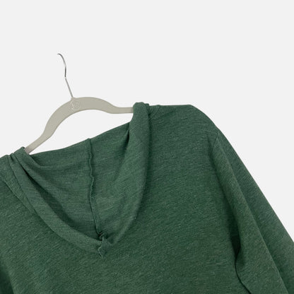Cyanstyle Green Ruched Side Tie Henley Hoodie
