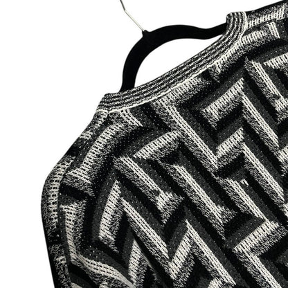 AREA Vintage Black & Grey Geometric Knit Crewneck Sweater