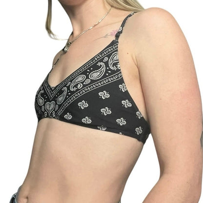 Metal Mulisha MCMXCIX Black & White Paisley Boho Strappy Racerback Bikini Top
