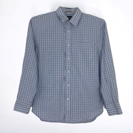 1901 Mens Light Blue Plaid Cotton Long Sleeve Button Down Shirt