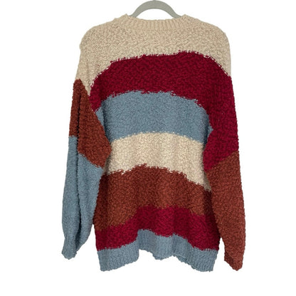 Colorblock Chunky Popcorn Knit Pullover Sweater