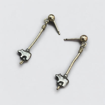 Vintage Silver Bear Pendant & Gold Earrings