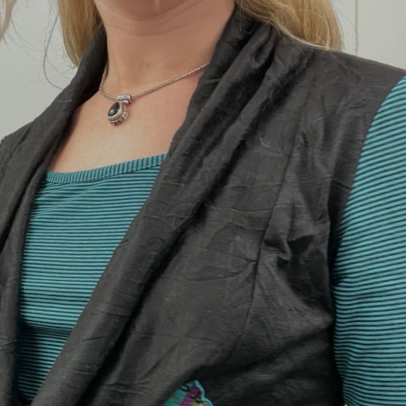 Bali Black & Turquoise Patchwork Layered Tunic Top | Small