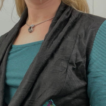 Bali Black & Turquoise Patchwork Layered Tunic Top | Small