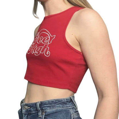 SHEIN Red Cropped Graphic Ribbed Tank Top
