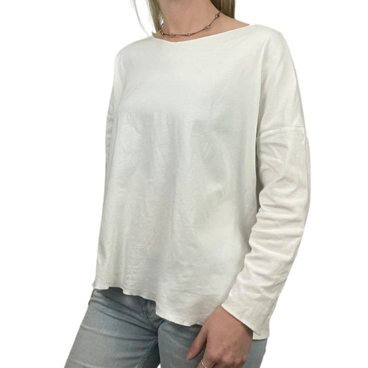 Planet by Lauren G White Long Sleeve Crewneck Blouse