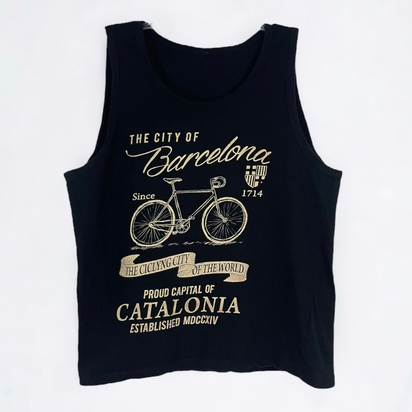 The City Of Barcelona Mens Black Soft Cotton Graphic Tank Top