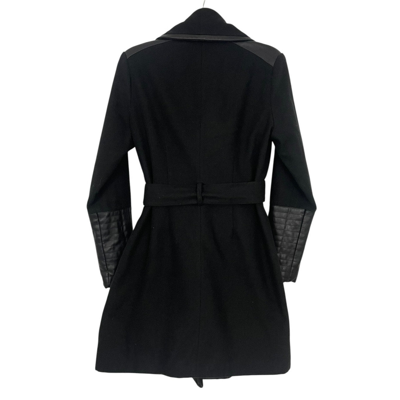 Bagatelle Black Faux Leather Trim Belted Moto Wrap Coat