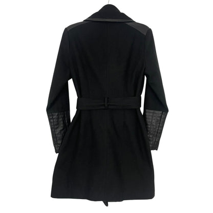 Bagatelle Black Faux Leather Trim Belted Moto Wrap Coat