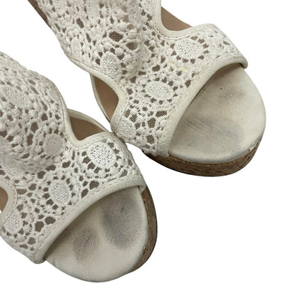 Lucky Brand Cream Lace Cork Wedge Open Toe Boho Heels