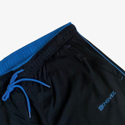 Zengvee Mens Black & Blue Hyper-Fit Track Pants